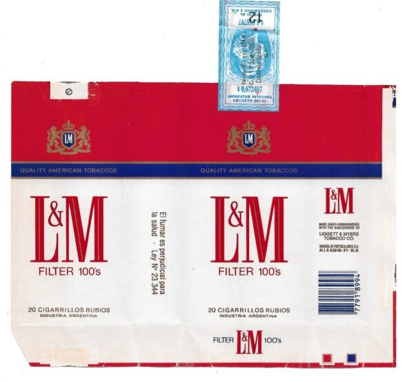 MARQUILLA L&M 20 CIGARRILLOS INDUSTRIA ARGENTINA SOFT