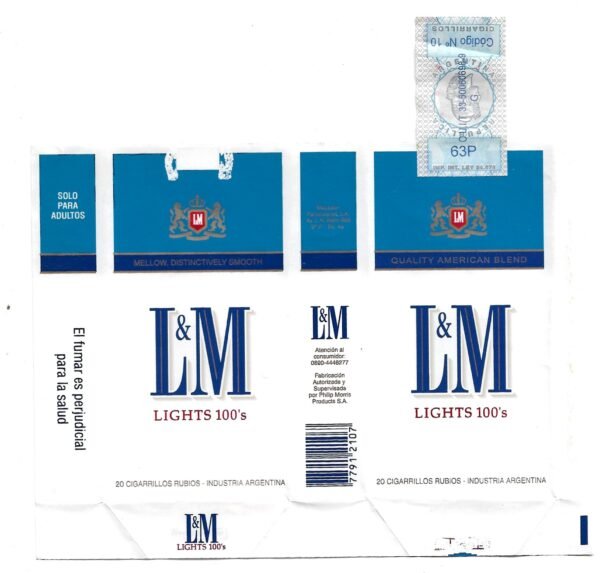 MARQUILLA L&M 20 CIGARRILLOS INDUSTRIA ARGENTINA SOFT