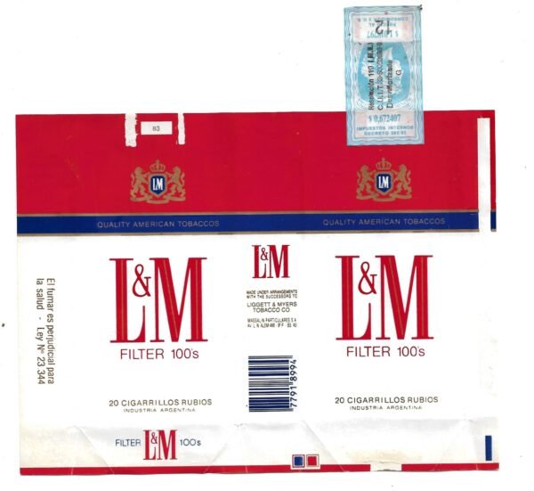 MARQUILLA L&M 20 CIGARRILLOS INDUSTRIA ARGENTINA SOFT