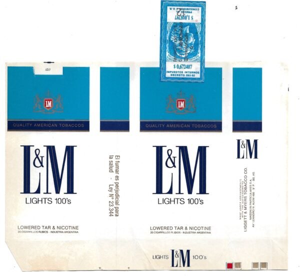 MARQUILLA L&M 20 CIGARRILLOS INDUSTRIA ARGENTINA SOFT