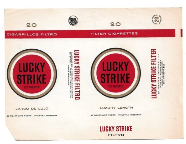 MARQUILLA LUCKY STRIKE 20 CIGARRILLOS INDUSTRIA ARGENTINA SOFT