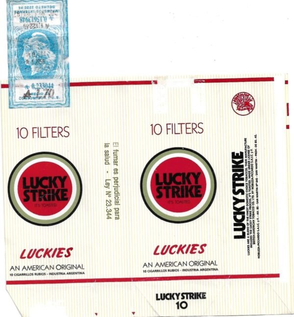 MARQUILLA LUCKY STRIKE 10 CIGARRILLOS INDUSTRIA ARGENTINA SOFT