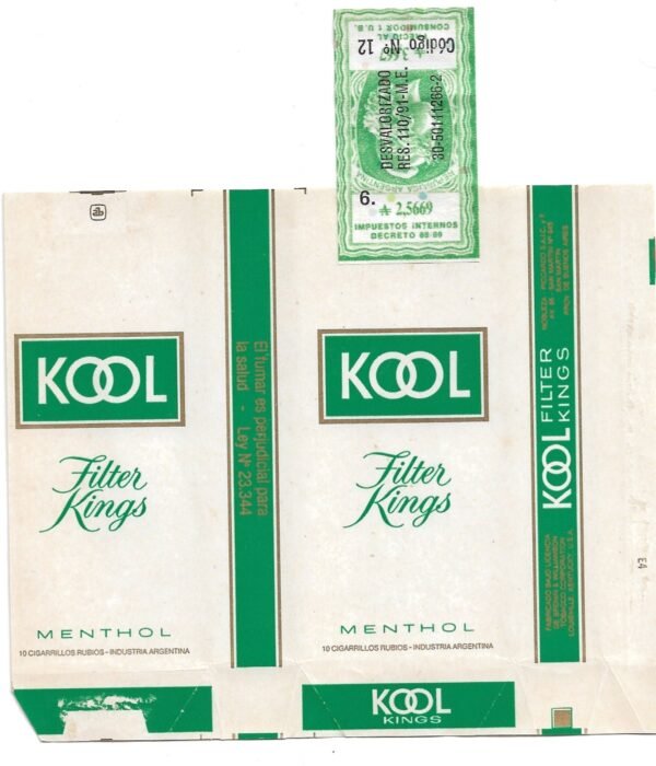 MARQUILLA KOOL 10 CIGARRILLOS INDUSTRIA ARGENTINA SOFT