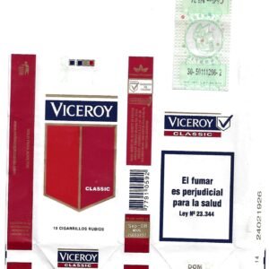 MARQUILLA VICEROY 10 CIGARRILLOS INDUSTRIA ARGENTINA SOFT