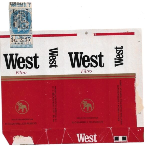 MARQUILLA WEST 10 CIGARRILLOS INDUSTRIA ARGENTINA SOFT