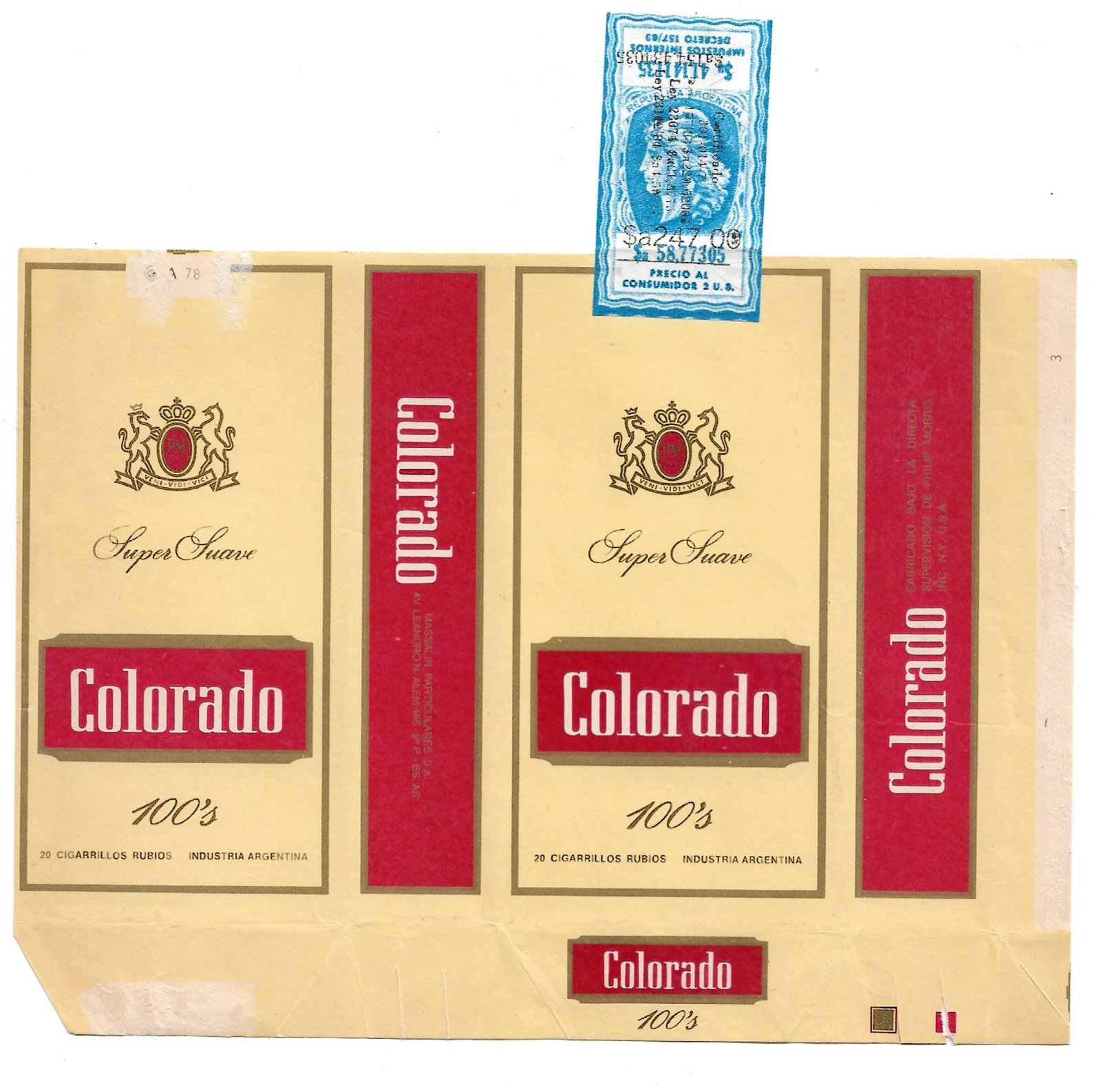 MARQUILLA COLORADO 20 CIGARRILLOS INDUSTRIA ARGENTINA SOFT