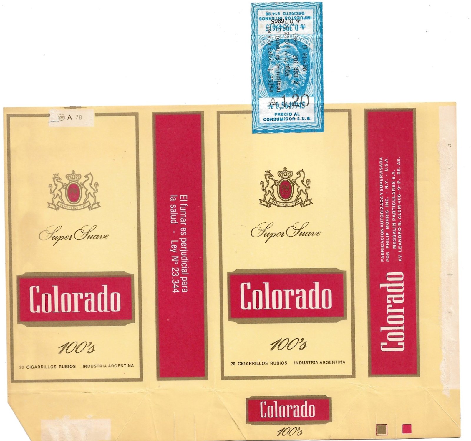MARQUILLA COLORADO 20 CIGARRILLOS INDUSTRIA ARGENTINA SOFT