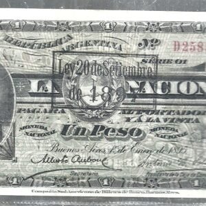 ARGENTINA 1 PESO RESELLO 1897 LA NACION CAJA CONVERSION BOT 1306