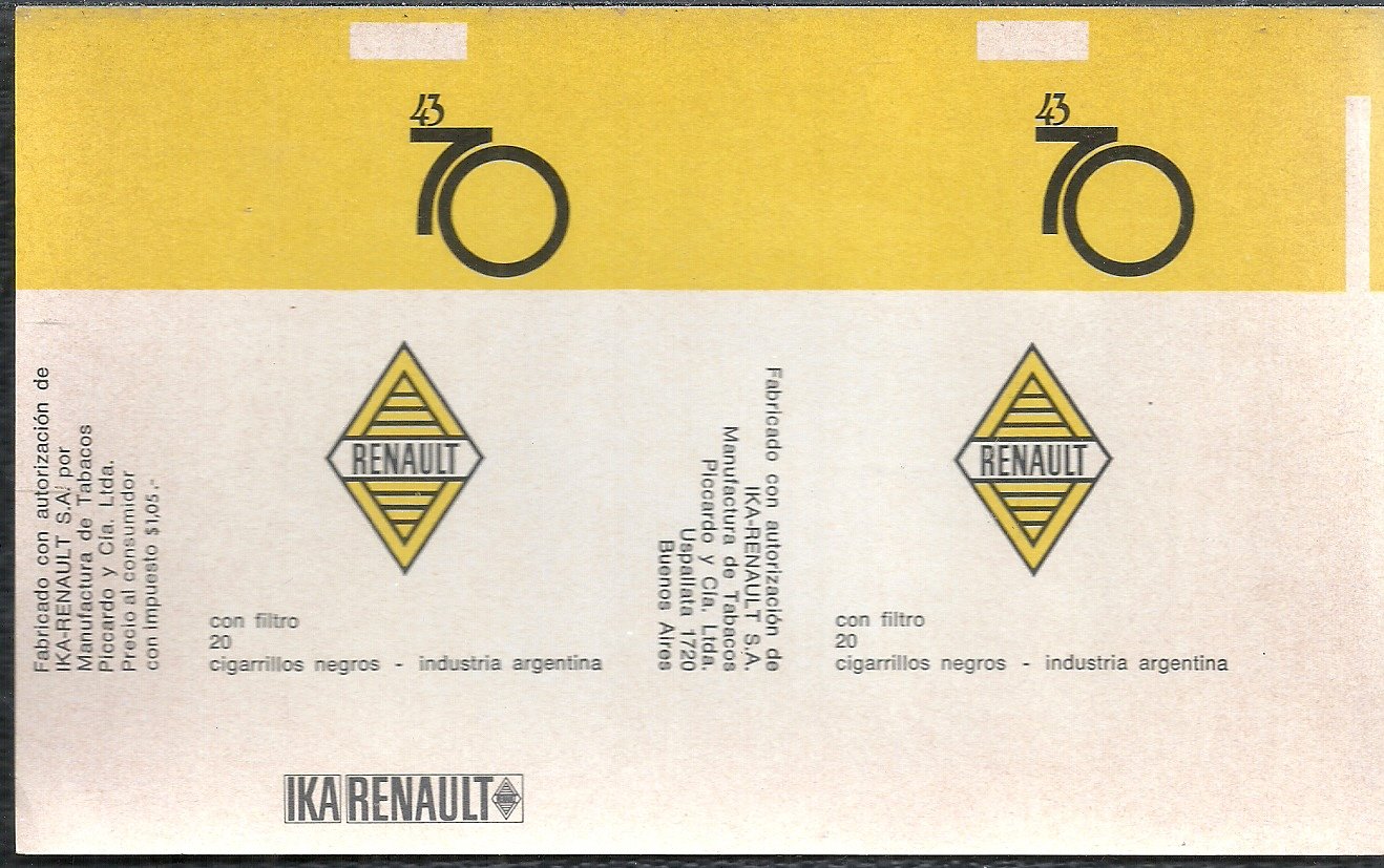 MARQUILLA IKA RENAULT 20 CIGARRILLOS INDUSTRIA ARGENTINA SOFT