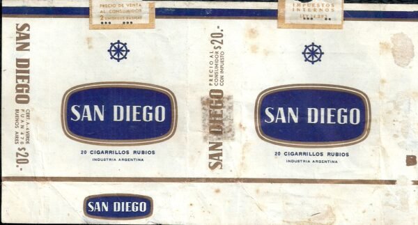MARQUILLA SAN DIEGO 20 CIGARRILLOS INDUSTRIA ARGENTINA SOFT