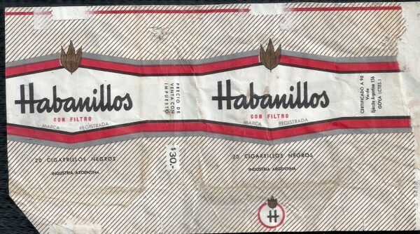 MARQUILLA HABANILLOS 20 CIGARRILLOS INDUSTRIA ARGENTINA SOFT