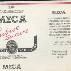 MARQUILLA MECA 10 CIGARRILLOS INDUSTRIA ARGENTINA SOFT