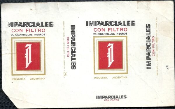 MARQUILLA IMPARCIALES 20 CIGARRILLOS INDUSTRIA ARGENTINA SOFT