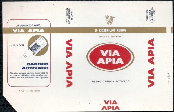 MARQUILLA VIA APIA 20 CIGARRILLOS INDUSTRIA ARGENTINA SOFT