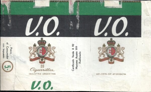 MARQUILLA V.O. 20 CIGARRILLOS INDUSTRIA ARGENTINA SOFT