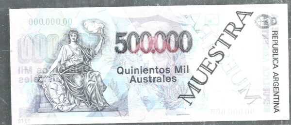 ARGENTINA BILLETE MUESTRA 500000 AUSTRALES - Imagen 2
