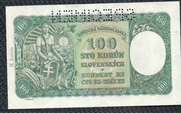 CHECOSLOVAQUIA 100 KORUN SPECIMEN 1940 UNC - Imagen 2