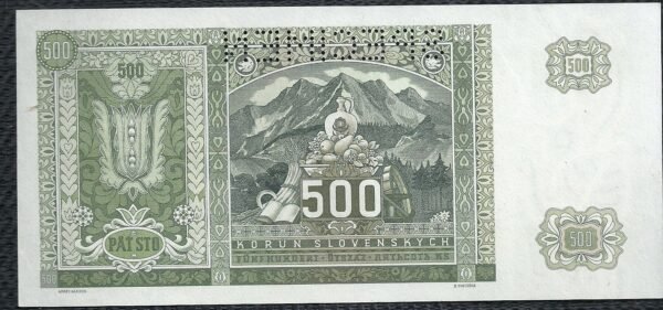 CHECOSLOVAQUIA 500 KORUN SPECIMEN 1940 UNC P 545 - Imagen 2
