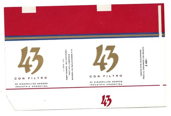 MARQUILLA 43 20 CIGARRILLOS INDUSTRIA ARGENTINA SOFT