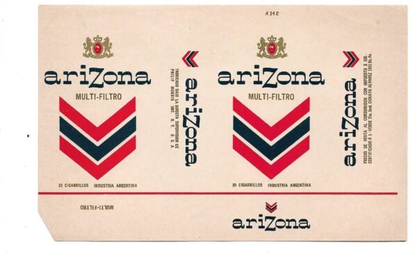 MARQUILLA ARIZONA 20 CIGARRILLOS INDUSTRIA ARGENTINA SOFT