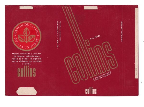 MARQUILLA COLLINS 20 CIGARRILLOS INDUSTRIA ARGENTINA SOFT