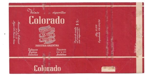 MARQUILLA COLORADO 20 CIGARRILLOS INDUSTRIA ARGENTINA SOFT