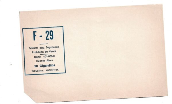 MARQUILLA F-29 20 CIGARRILLOS INDUSTRIA ARGENTINA SOFT