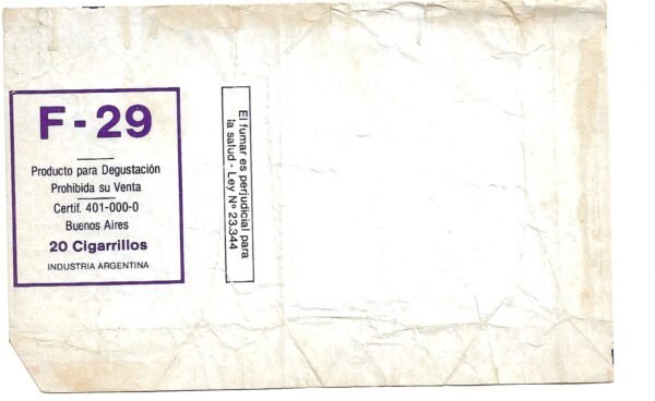 MARQUILLA F-29 20 CIGARRILLOS INDUSTRIA ARGENTINA SOFT