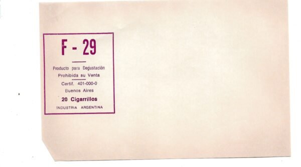 MARQUILLA F-29 20 CIGARRILLOS INDUSTRIA ARGENTINA SOFT