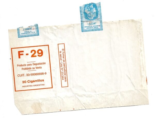 MARQUILLA F-29 20 CIGARRILLOS INDUSTRIA ARGENTINA SOFT