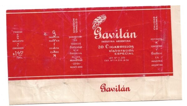 MARQUILLA GAVILÁN 20 CIGARRILLOS INDUSTRIA ARGENTINA SOFT