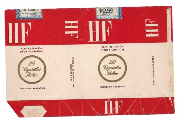 MARQUILLA HF 20 CIGARRILLOS INDUSTRIA ARGENTINA SOFT