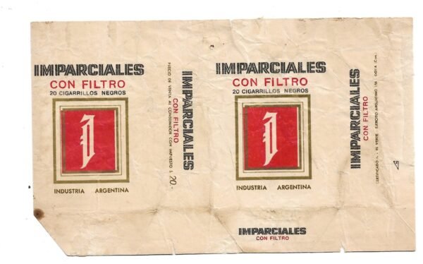MARQUILLA IMPARCIALES 20 CIGARRILLOS INDUSTRIA ARGENTINA SOFT