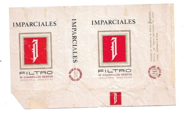 MARQUILLA IMPARCIALES 20 CIGARRILLOS INDUSTRIA ARGENTINA SOFT