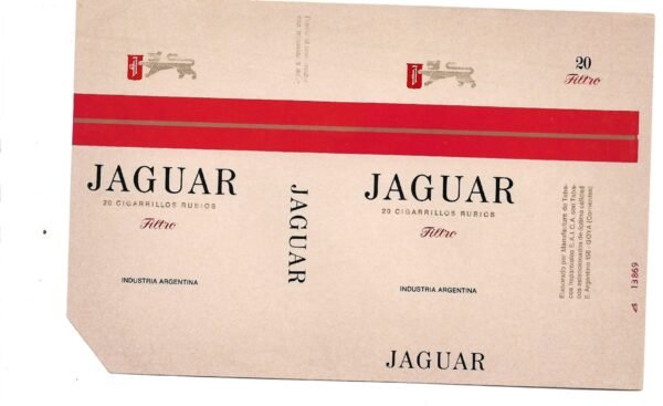 MARQUILLA JAGUAR 20 CIGARRILLOS INDUSTRIA ARGENTINA SOFT