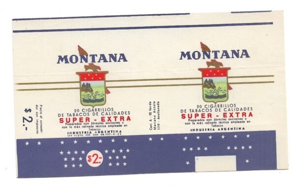 MARQUILLA MONTANA 20 CIGARRILLOS INDUSTRIA ARGENTINA SOFT