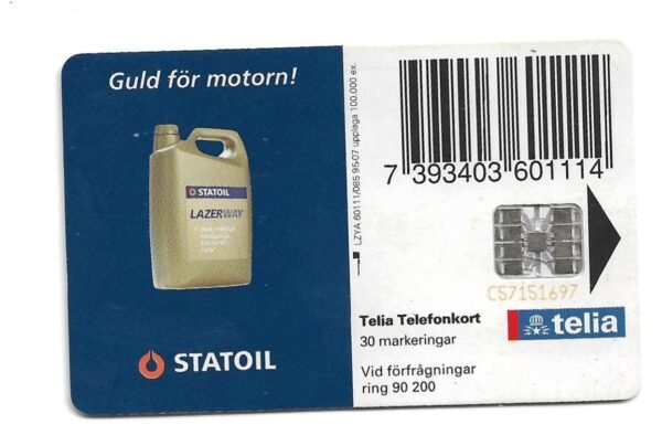 TARJETA TELEFONICA SUECIA 30 UNIDADES STATOIL 1995