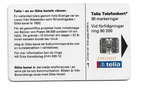 TARJETA TELEFONICA SUECIA 30 UNIDADES PUERTO 1994