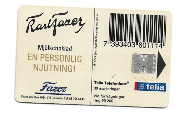 TARJETA TELEFONICA SUECIA 30 UNIDADES KARL FAZER 1994