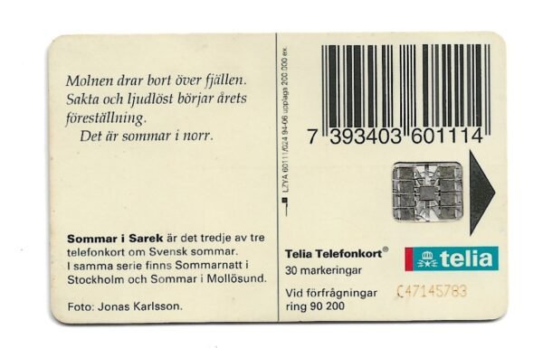 TARJETA TELEFONICA SUECIA 30 UNIDADES PAISAJE 1994