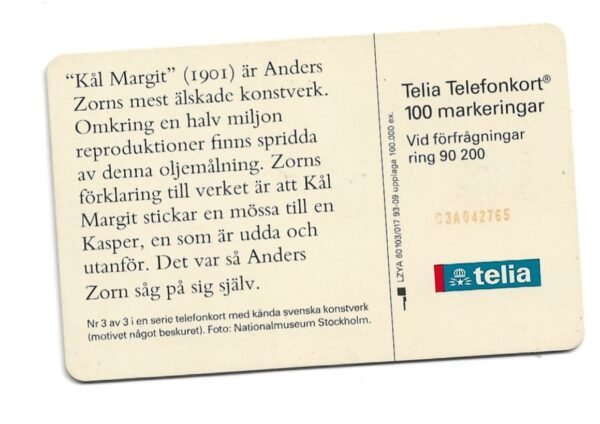 TARJETA TELEFONICA SUECIA 100 UNIDADES ARTE 1993