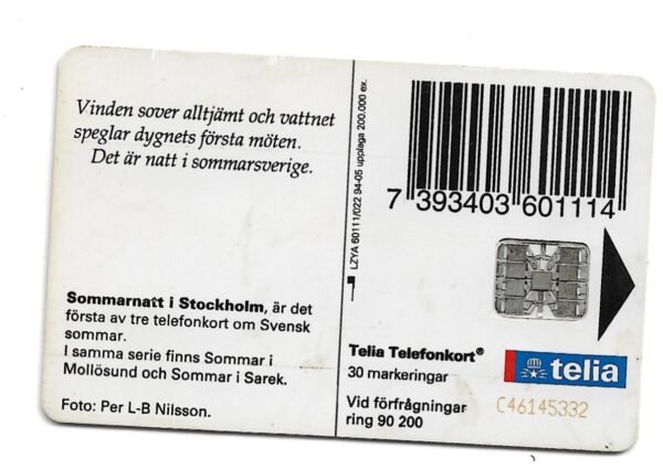 TARJETA TELEFONICA SUECIA 100 UNIDADES CIUDAD 1994