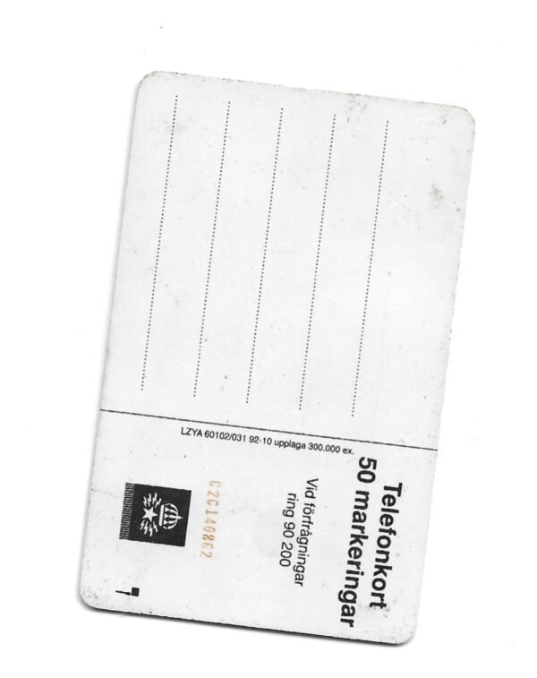 TARJETA TELEFONICA SUECIA 50 UNIDADES PUBLICIDAD 1992