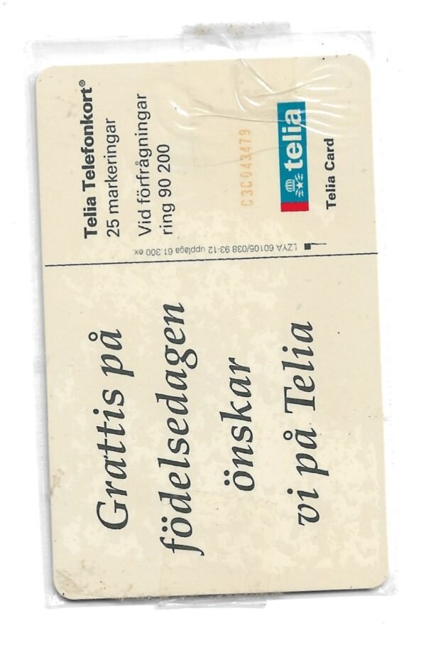 TARJETA TELEFONICA SUECIA 25 UNIDADES PUBLICIDAD 1993