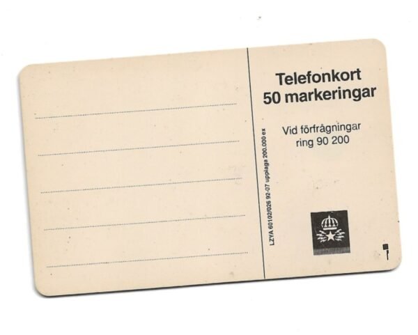 TARJETA TELEFONICA SUECIA 50 UNIDADES PUBLICIDAD 1992