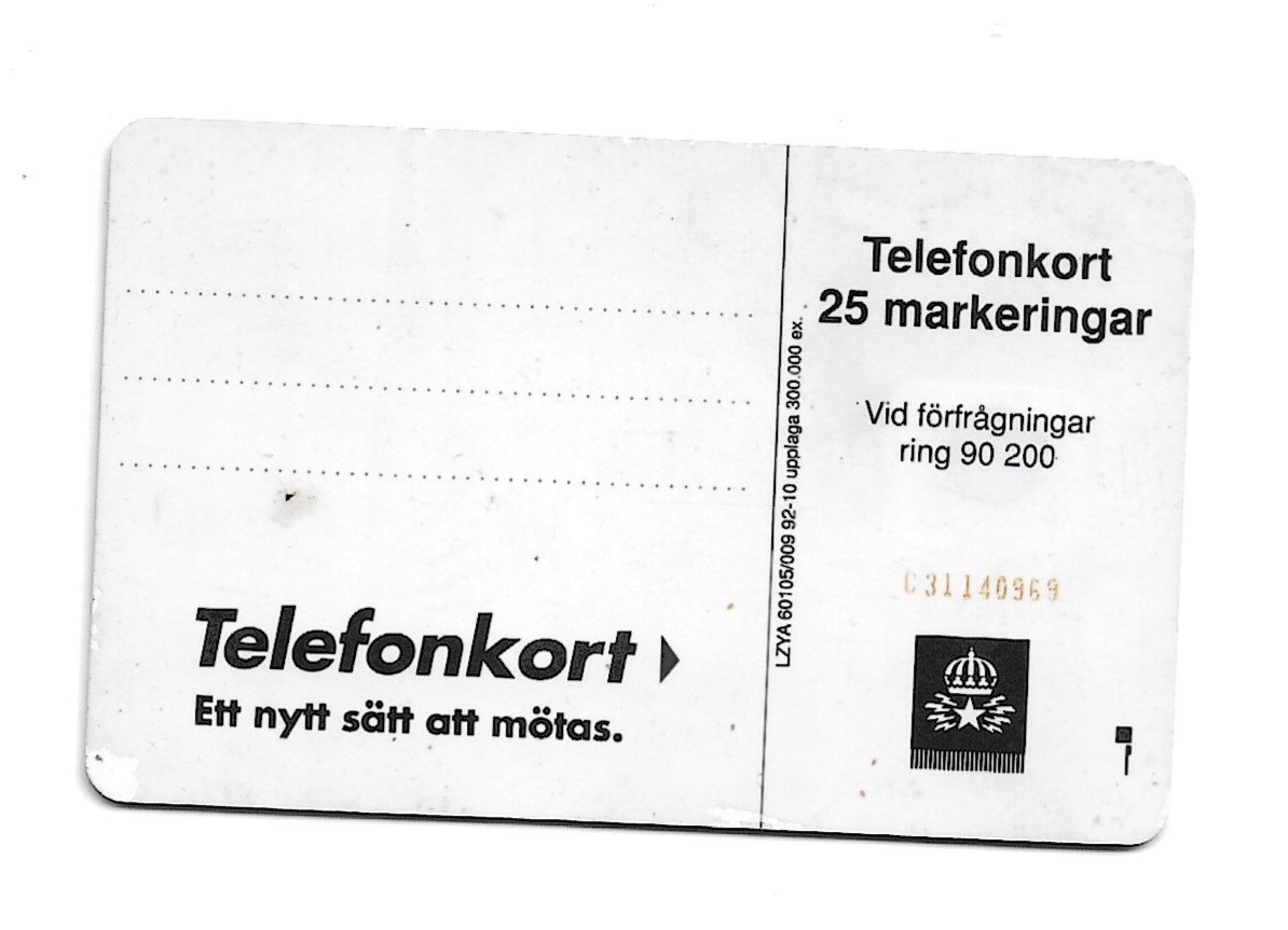 TARJETA TELEFONICA SUECIA 25 UNIDADES PUBLICIDAD 1992