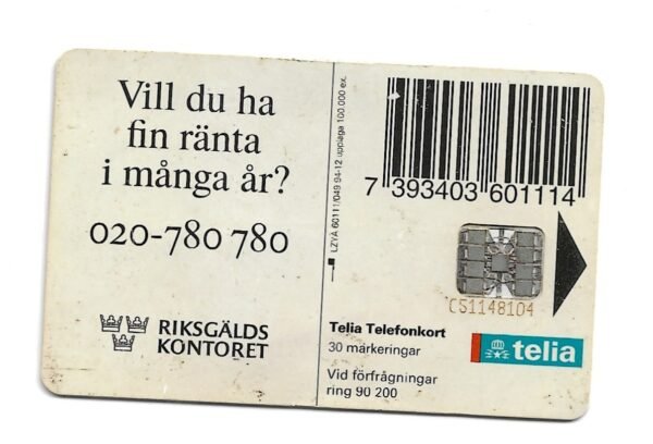 TARJETA TELEFONICA SUECIA 30 UNIDADES RIKSGÄLDSKONTO 1994