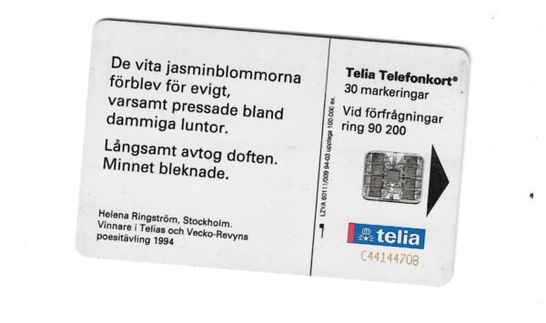 TARJETA TELEFONICA SUECIA 100 UNIDADES PUBLICIDAD 1994