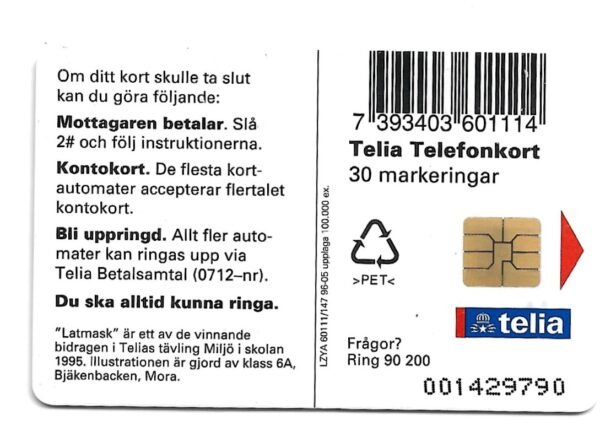 TARJETA TELEFONICA SUECIA 30 UNIDADES ARTE 1996