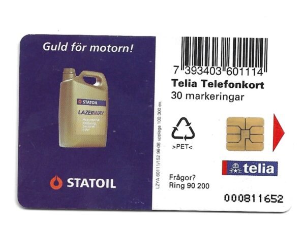 TARJETA TELEFONICA SUECIA 30 UNIDADES STATOIL 1996